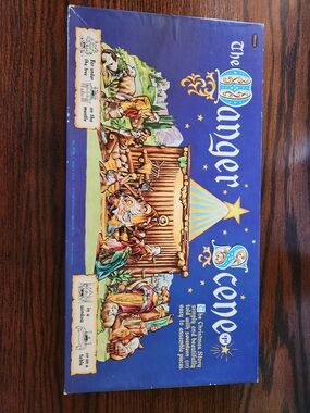 Vintage-style Blue Nativity Scene Holiday Decor Box